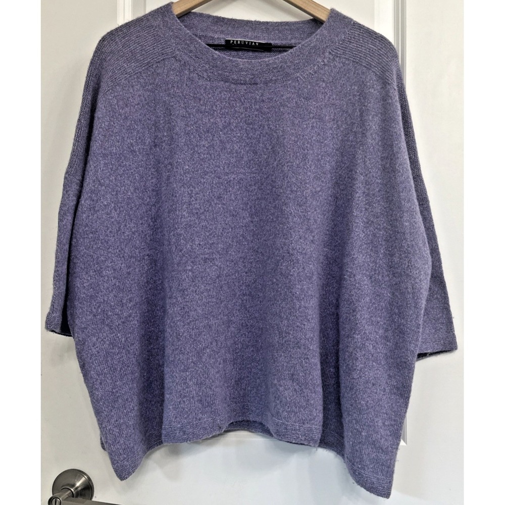 Peruvian Connection Size M/L Royal Alpaca Batwing Pullover Boxy Fuzzy Sweater